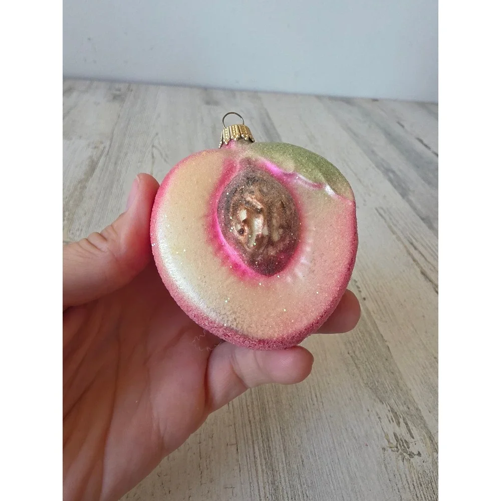 Vintage KC Germany Kurt Adler peach pear plum glass glitter ornament Xmas tree